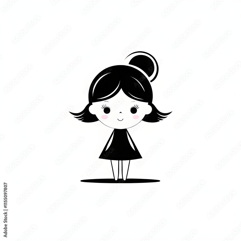 Fototapeta premium A simple cartoon of a girl with a white background