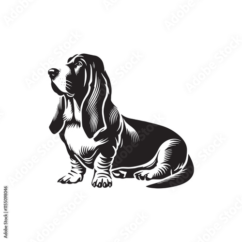 Basset Hound Dog Minimalist Vector - Basset Hound Silhouette - Basset Hound Illustration.