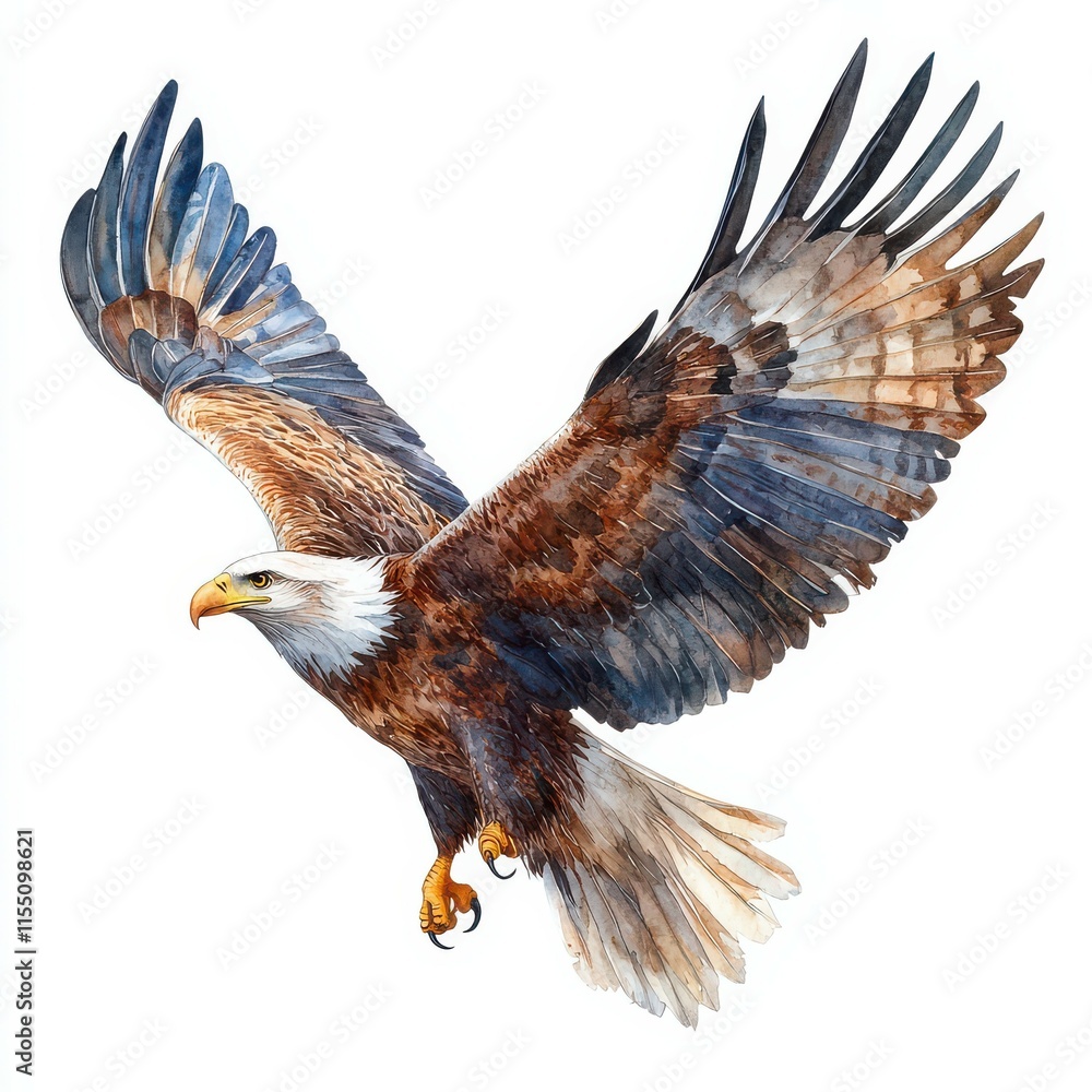 Obraz premium Majestic Bald Eagle in Flight Watercolor Painting