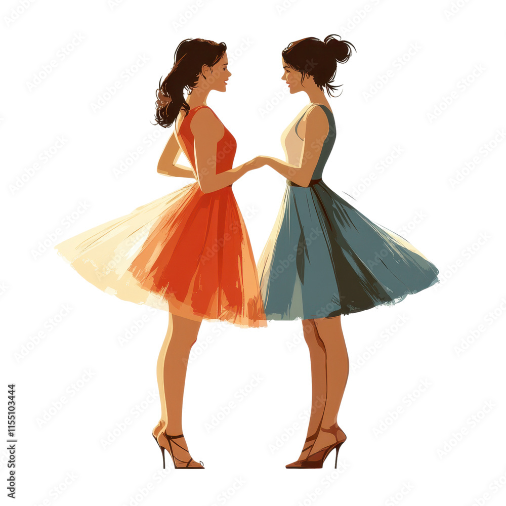 Dancers Collaborating on Choreography, two figures engaged in dialogue, minimal design, clean lines, white backdrop