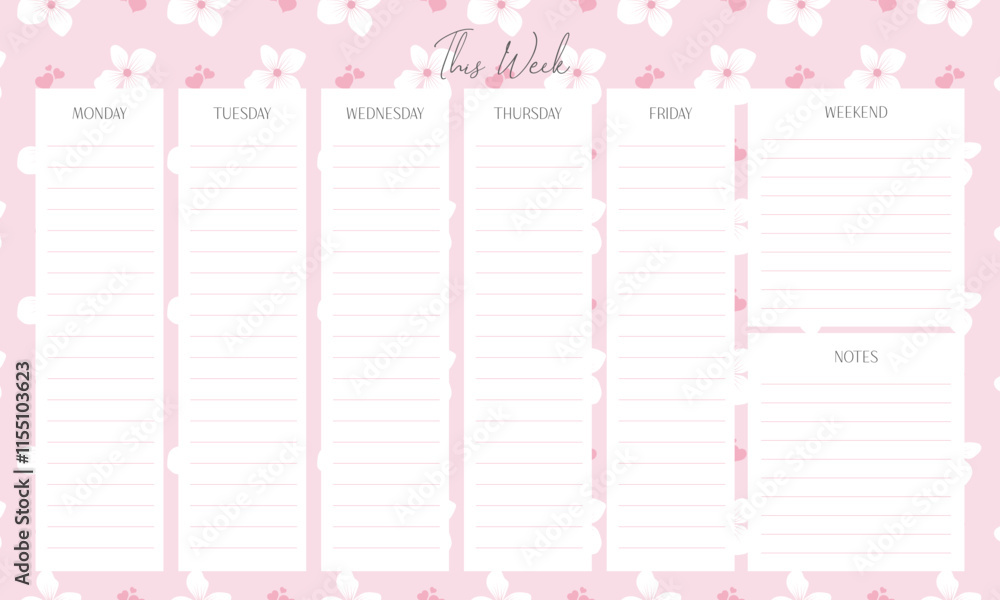 Cute kawaii pink floral pastel background weekly planner Cute kawaii pink floral pastel background weekly planner
