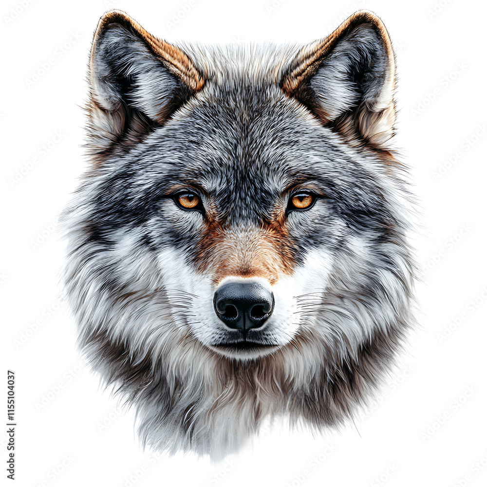 Head artistic wolf realistic illustration design isolated on transparent background Head artistic wolf realistic illustration design isolated on transparent background