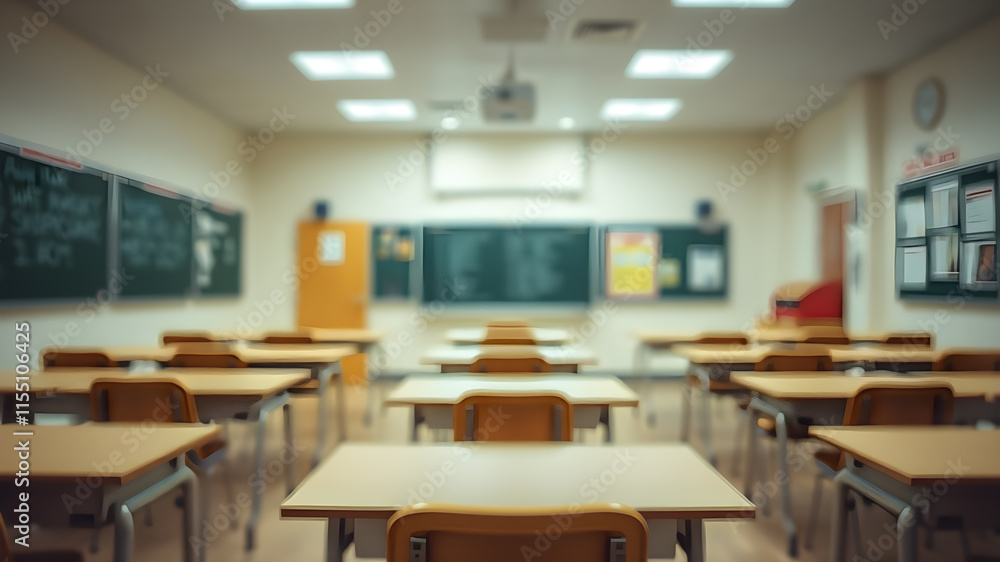 Empty blur classroom interior design. Generative AI Empty blur classroom interior design. Generative AI