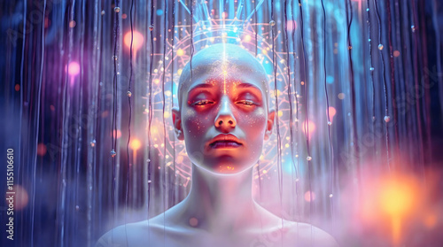 Obraz na płótnie Meditation, connection with universe, mindfulness, self awareness, people background w salonie