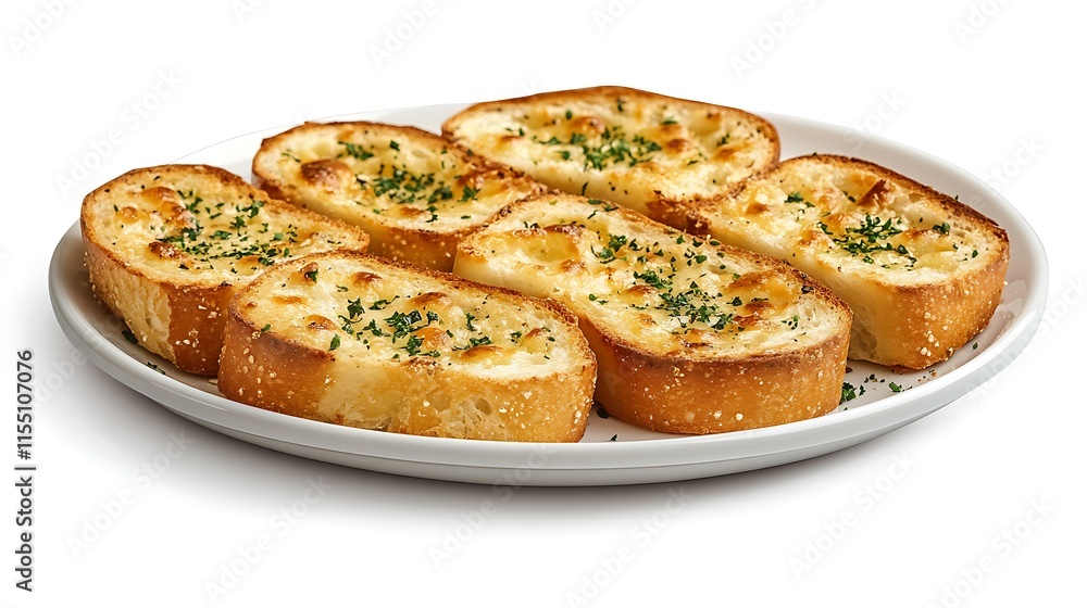 Garlic bread on a plate isolated on white background with clipping path Garlic bread on a plate isolated on white background with clipping path