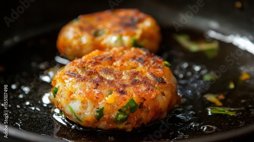 Medu vada is deep-fried in a pan. A popular street meal in India, Medu Vada is a savory snack from South India. photo