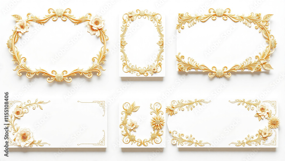 Set of elegant gold decorative frames with floral design Set of elegant gold decorative frames with floral design