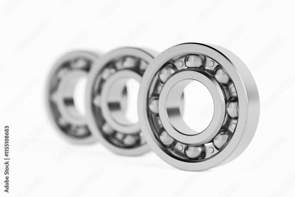 Row of Shiny Chrome Steel Ball Bearing. 3d Rendering Row of Shiny Chrome Steel Ball Bearing. 3d Rendering