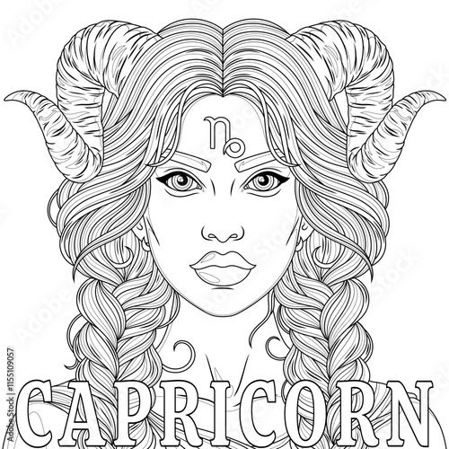 Capricorn Woman.Astrological Zodiac Sign.Coloring book antistress for children and adults.