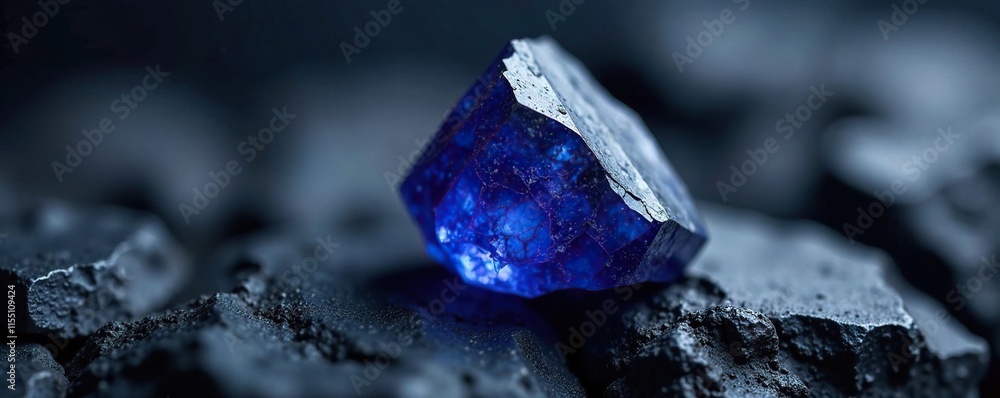 Rough sapphire crystal fragment on black stone background, gemstone, stone, crystal Rough sapphire crystal fragment on black stone background, gemstone, stone, crystal
