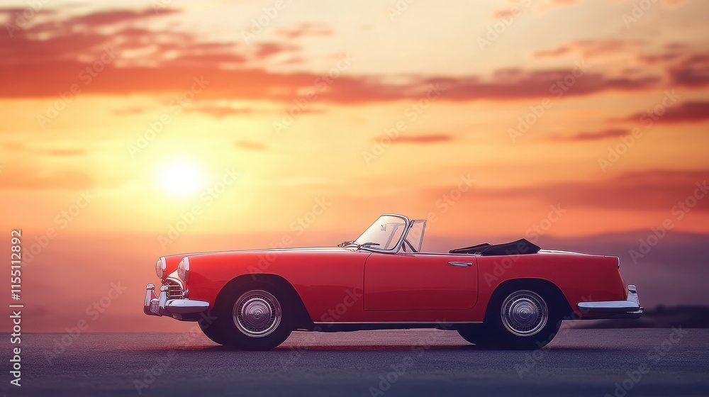 A classic red convertible car parked against a sunset backdrop, evoking a sense of nostalgia and freedom. A classic red convertible car parked against a sunset backdrop, evoking a sense of nostalgia and freedom.