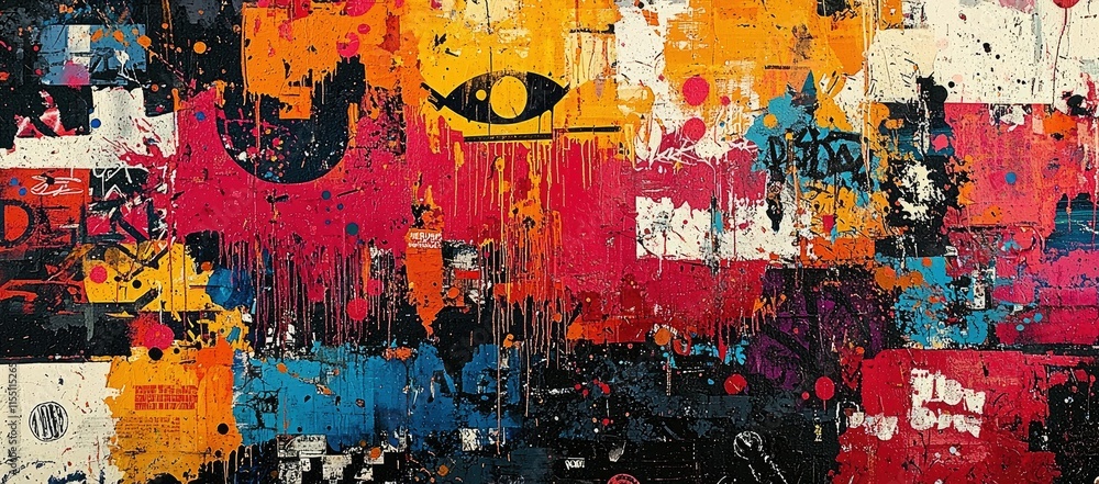 Naklejka premium Abstract artwork featuring vibrant colors, shapes, and textures, evoking emotion and creativity.