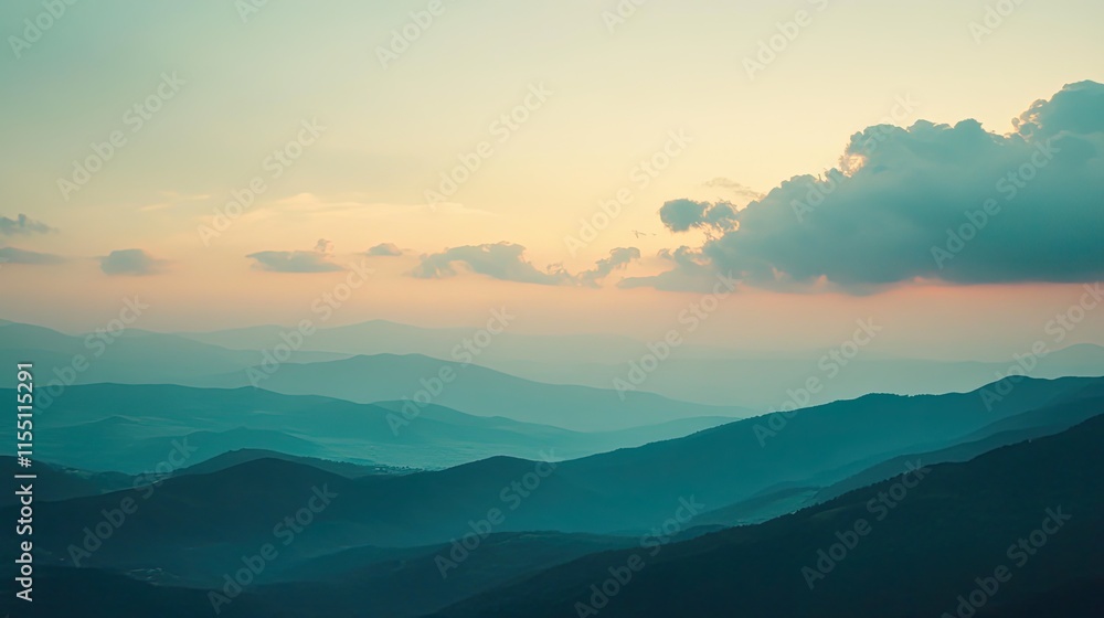 Serene Sunset Over Layered Mountain Ranges Serene Sunset Over Layered Mountain Ranges