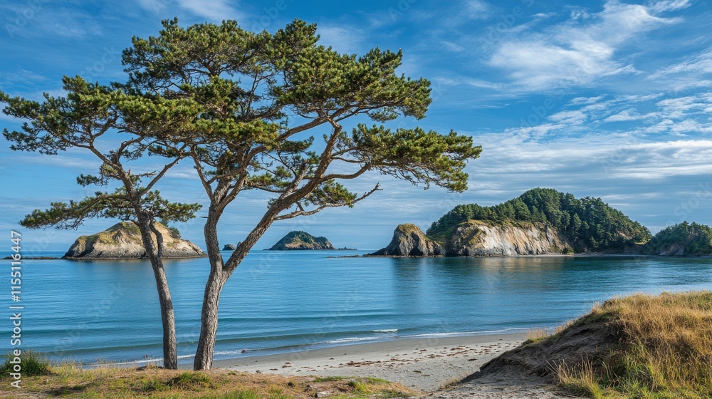 Serene Coastline with Panoramic Nature Views Serene Coastline with Panoramic Nature Views