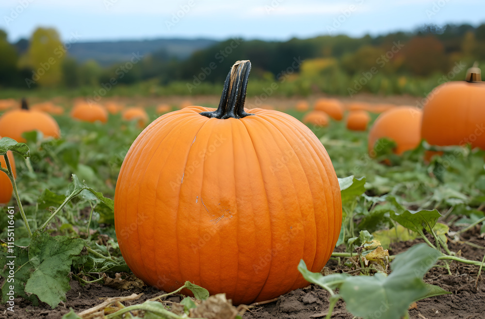 Autumn Harvest: A Single Pumpkin in a Field Autumn Harvest: A Single Pumpkin in a Field