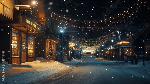 Wallpaper Mural Snowy winter night street scene with warm holiday lights. Torontodigital.ca