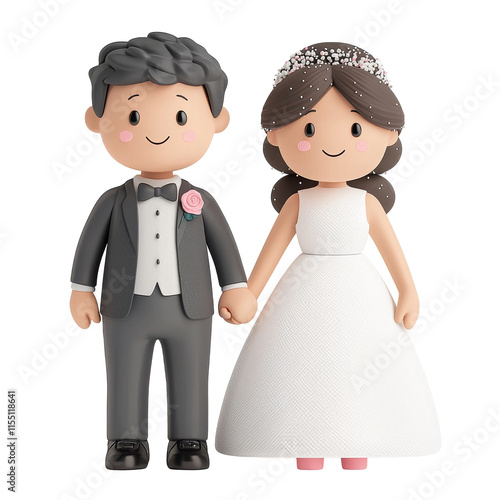 Cute 3d render of couple in wedding attire valentine’s day romantic design