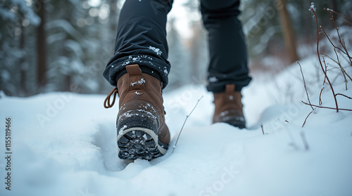 Wallpaper Mural Hiker Boots Walking Through Fresh Snow Forest Trail, Hiking and Trekking in Winter  Torontodigital.ca