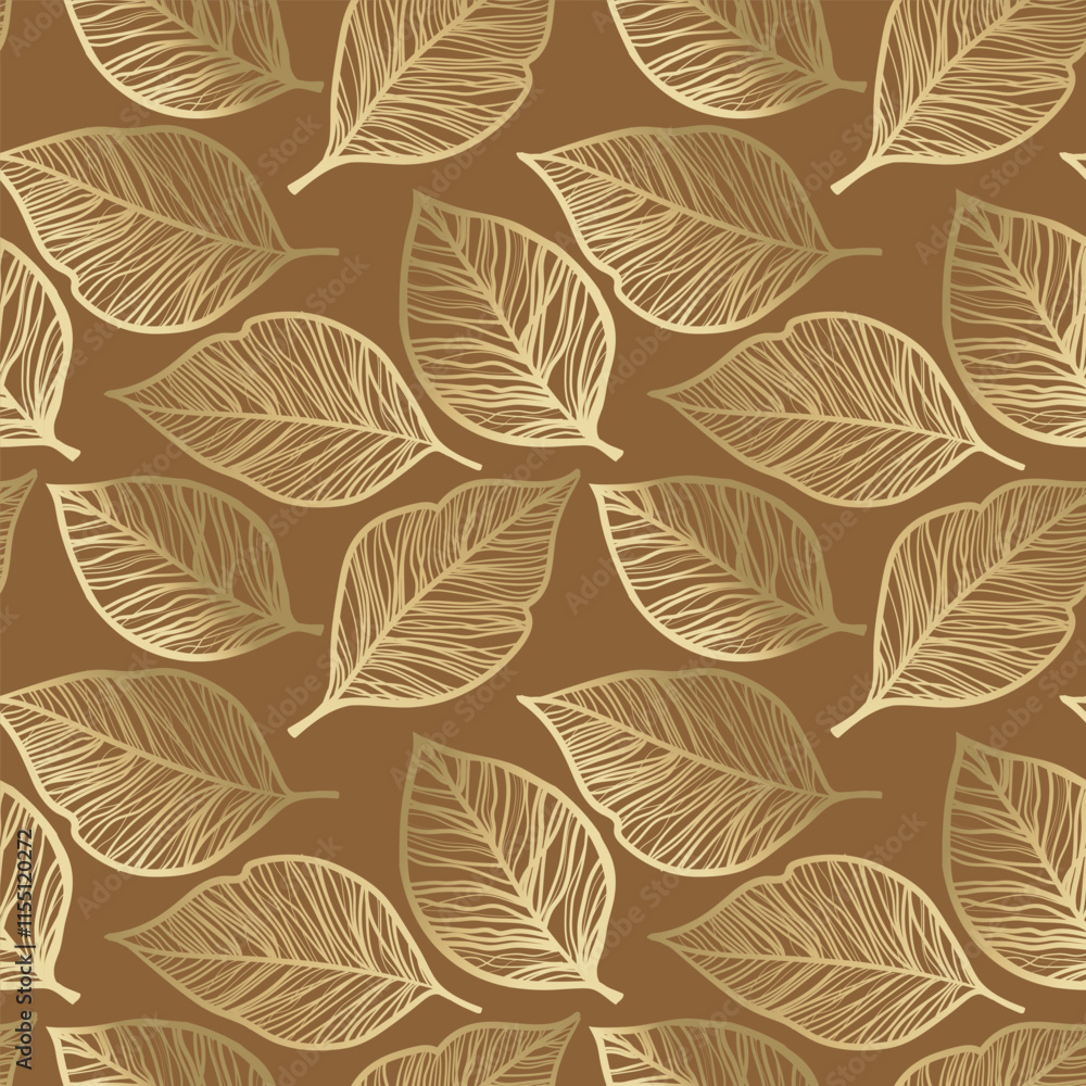 Fototapeta premium Seamless leaf pattern color mocha mousse background and beige