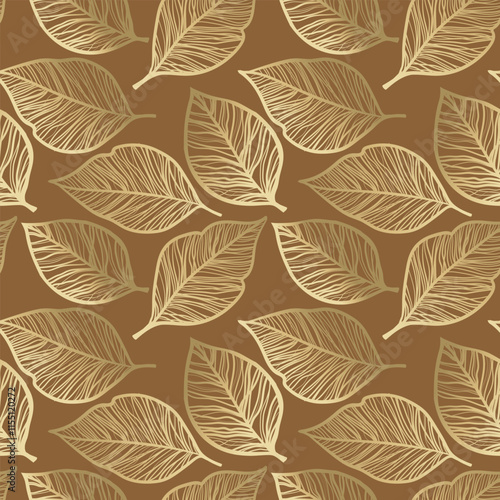 Seamless leaf pattern color mocha mousse background and beige