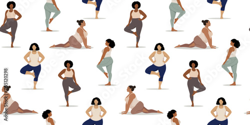 Seamless pattern of women doing yoga