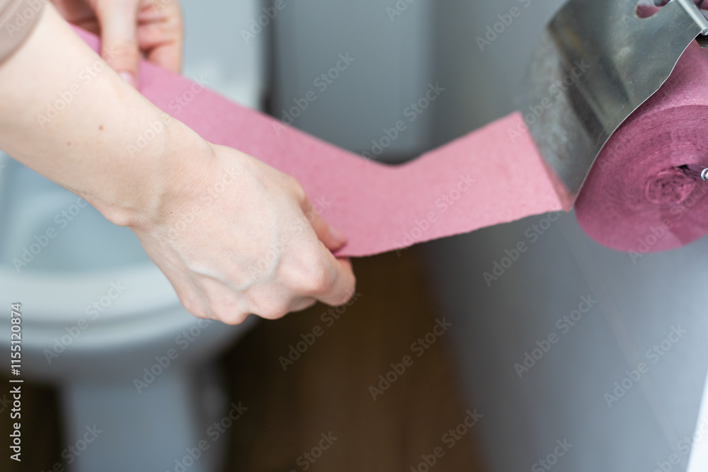 Close-up of in Hand using a toilet paper.