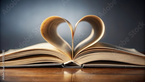 A book with pages curved into a heart shape, pages, page,  pages, page, curled, heart-shaped, curled up, page turner photo