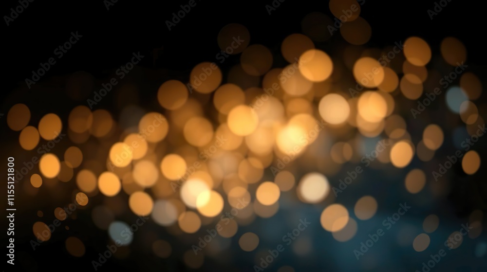 Obraz premium A de-focused abstract background featuring shimmering glitter lights in blue, gold, and black hues.