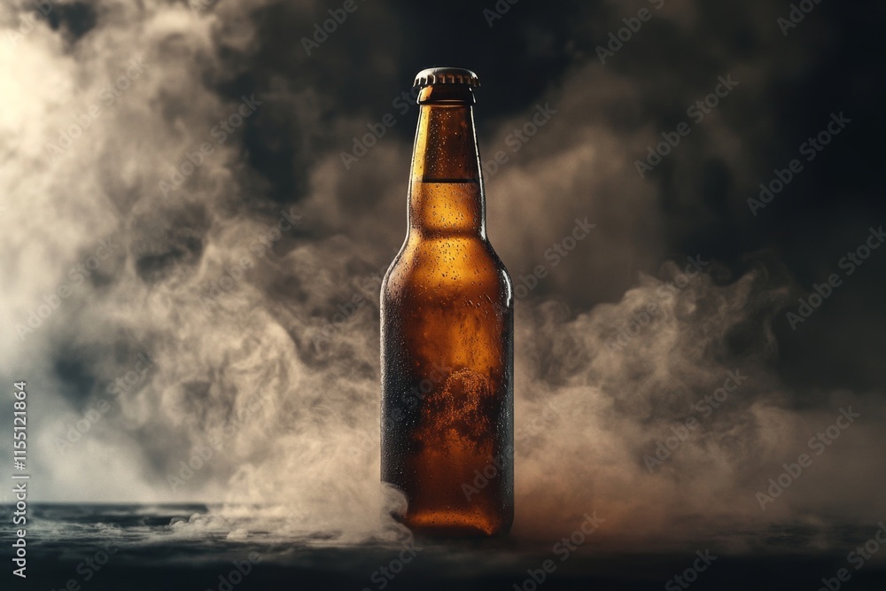 Cold Beer Bottle in Smoky Atmosphere