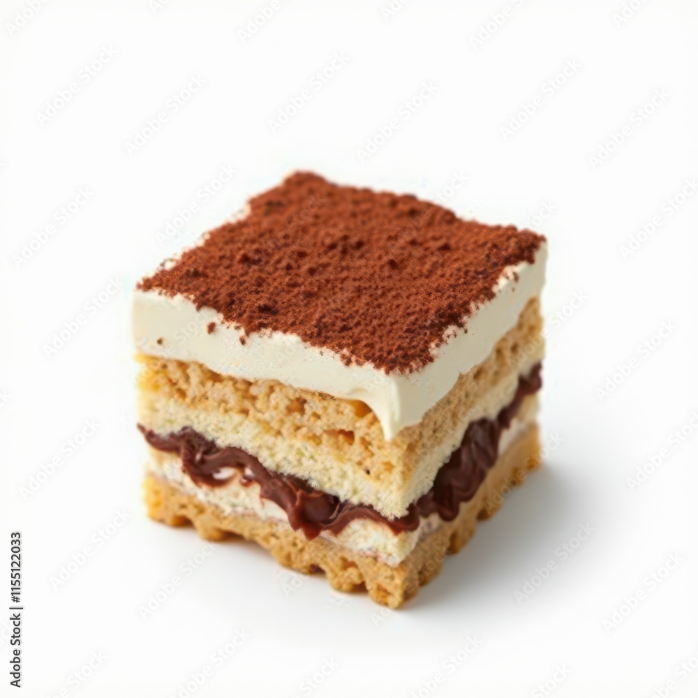 A layered dessert featuring cream, chocolate, and a cocoa dusting. A layered dessert featuring cream, chocolate, and a cocoa dusting.