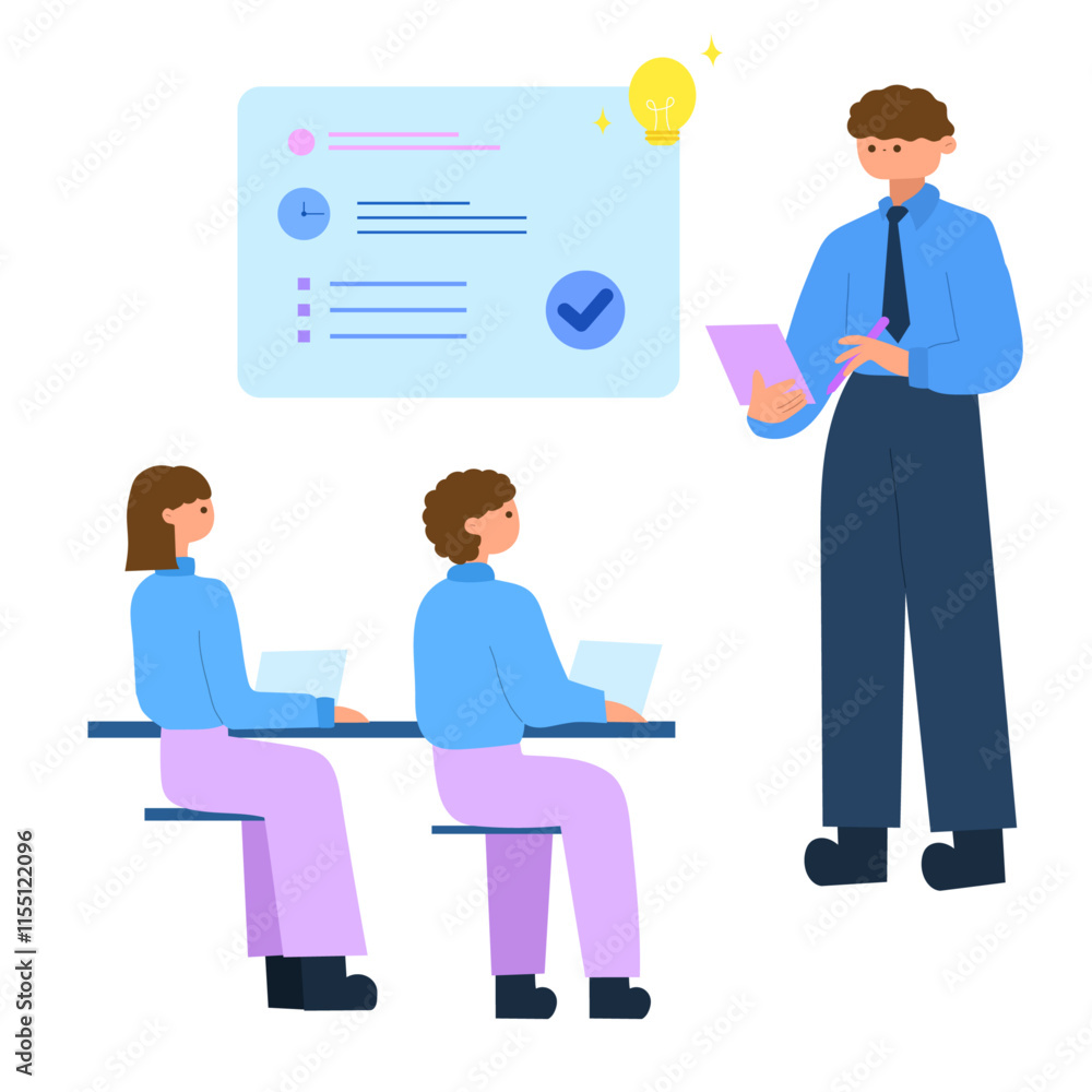 business training session with presenter and team using laptops and visual board showing key points and checklist flat vector illustration business training session with presenter and team using laptops and visual board showing key points and checklist flat vector illustration