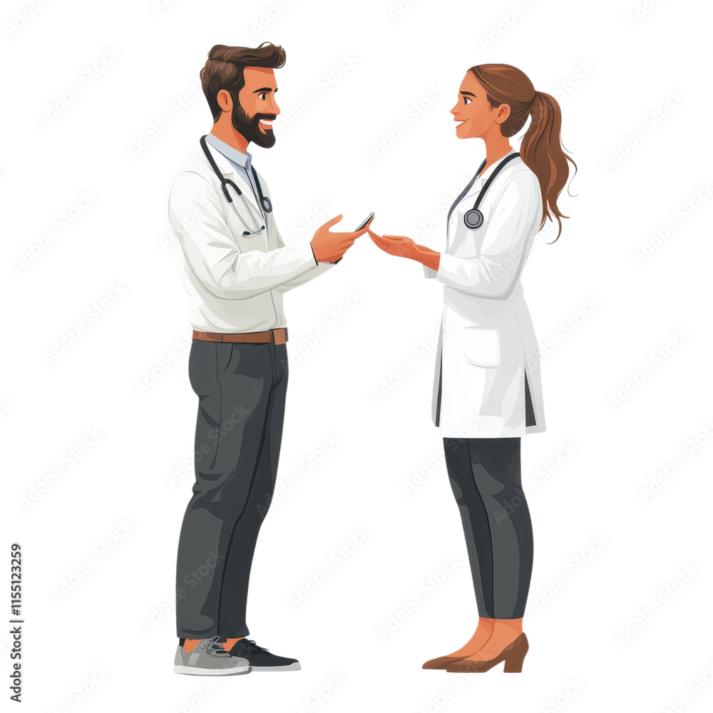 Doctor providing health advice to patient in a minimal flat illustration, clean design, white background, informative and approachable atmosphere Doctor providing health advice to patient in a minimal flat illustration, clean design, white background, informative and approachable atmosphere