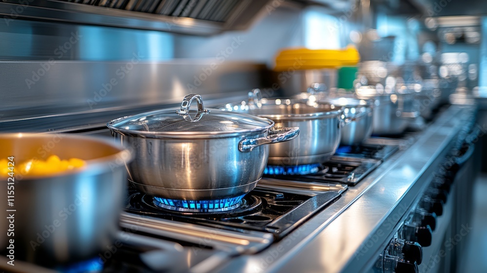 Pots simmer gently over gas burners, filling the air with delightful aromas Pots simmer gently over gas burners, filling the air with delightful aromas