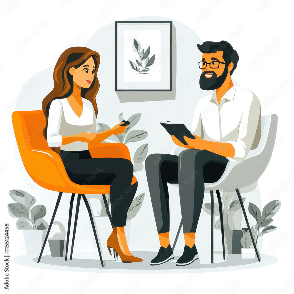 Financial advisor consultation, flat design depicting dialogue between advisor and client, minimalistic style, clean white backdrop Financial advisor consultation, flat design depicting dialogue between advisor and client, minimalistic style, clean white backdrop