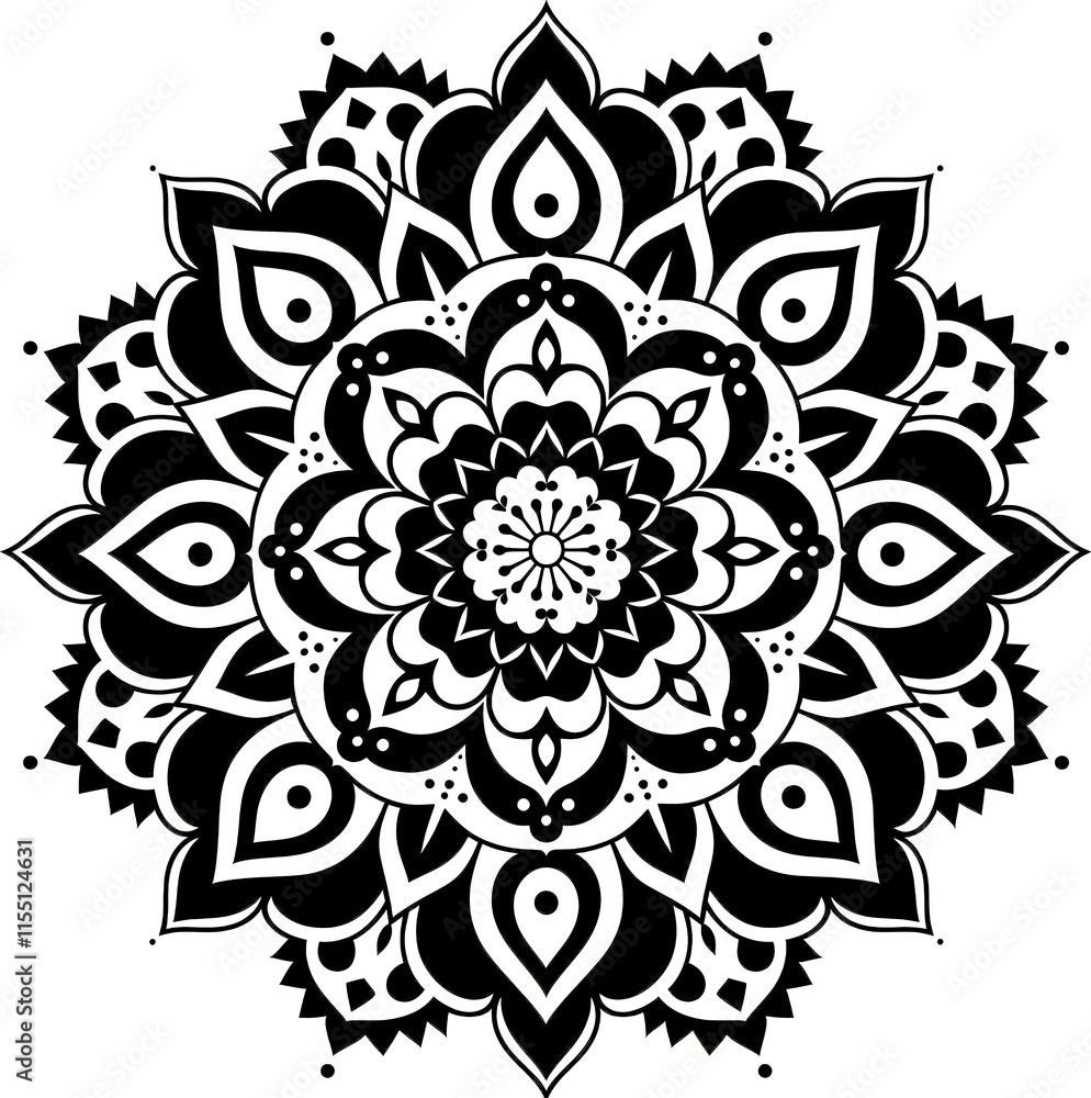 Intricate black mandala design on a white background Intricate black mandala design on a white background