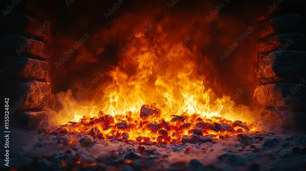 Bright flames illuminate the dark, creating a cozy and inviting atmosphere Bright flames illuminate the dark, creating a cozy and inviting atmosphere