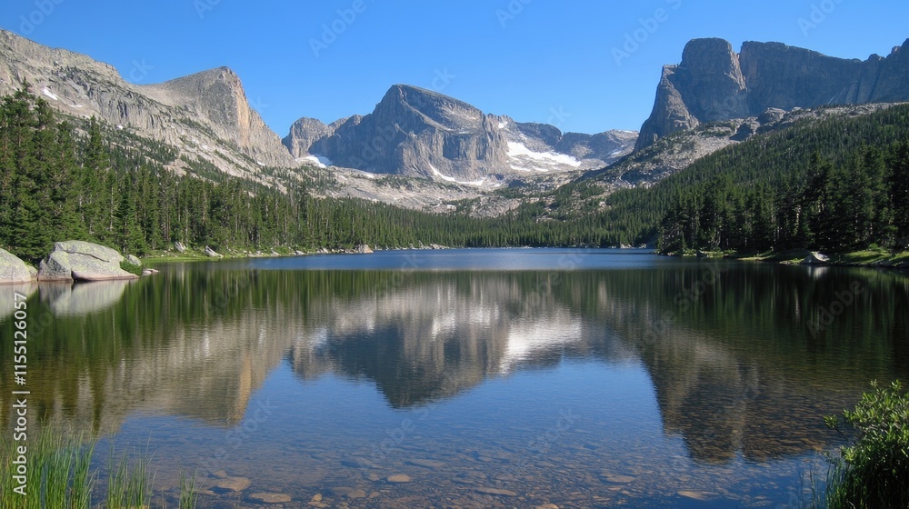 Mountain Lake Reflecting Majestic Peaks In A Serene Setting Mountain Lake Reflecting Majestic Peaks In A Serene Setting