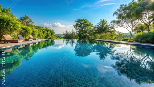 serene blue pool water reflection, landscape, relaxing ambiance,  landscape
