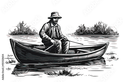 Sketch of small row boat, Hand drawn vector illustration