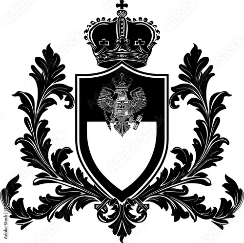 Intricate coat of arms design with a crown