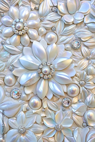 Intricate Glossy Pearl Mosaic with Geometric Pattern