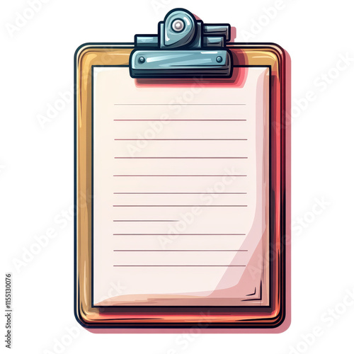 Clipboard with papers, minimal design, clean aesthetic, white background, ideal for organizational themes and professional settings