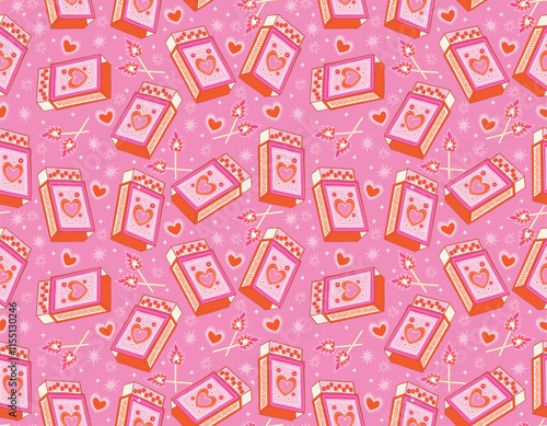 Trendy Valentine's Day Seamless pattern  , Perfect match , Love Couple match box , Hand drawn Illustration Vector not Ai