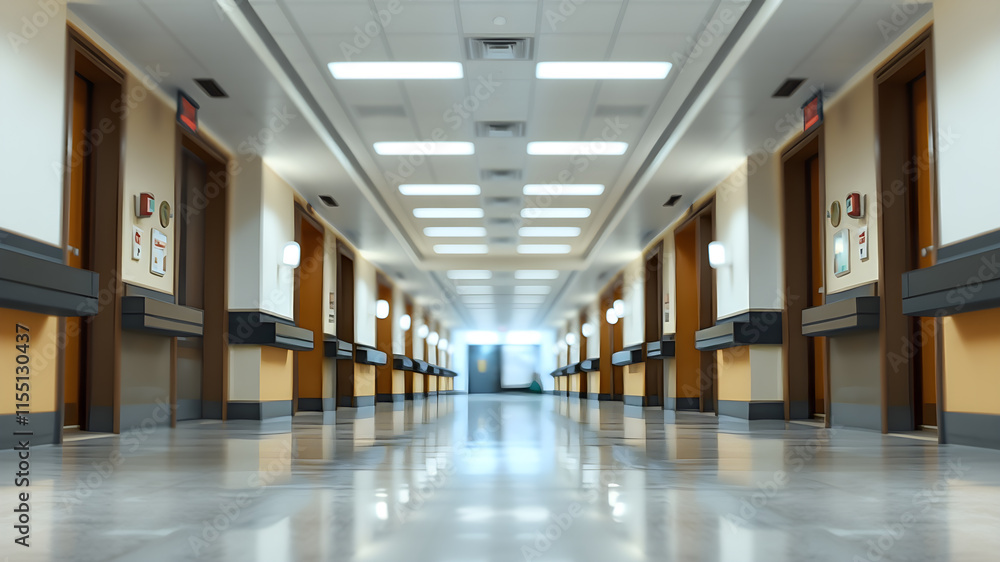 Naklejka premium Empty Hospital corridor. Generative AI