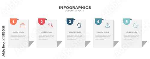 Modern infographic design template with icons and five strategy plan. Data process visualization.