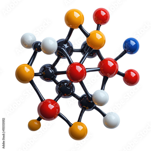 Molecular Model Kit Illustration, minimalistic design showcasing a 3D molecular structure against a clean white backdrop, vibrant colors emphasize details.