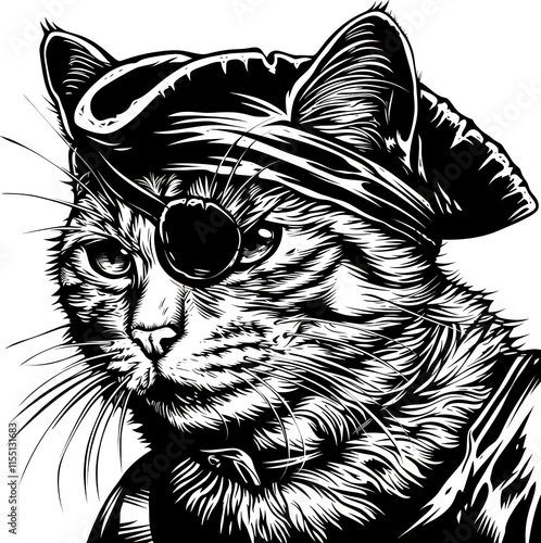 Stylized cat illustration with pirate accessories photo