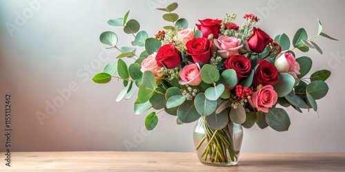 Fototapeta Naklejka Na Ścianę i Meble -  Valentine's Day Floral Arrangement, valentines day, eucalyptus