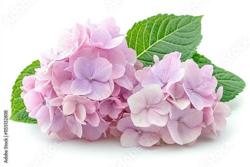 Delicate Pink Hydrangea Blooms with Green Leaves