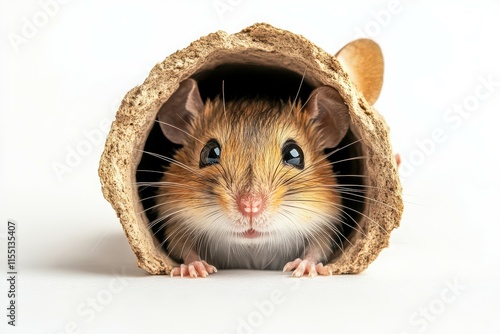 Cute Mouse Peeking from a Log photo